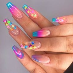 Unicorn Nails Designs, Colorful Nail Art, Different Nail Designs, Colorful Nail, Dope Nail Designs, Pretty Nail Art Designs, Acrylic Nails Coffin Short, Rainbow Nails, Nail Designs Glitter