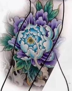 an artistic tattoo design with flowers and leaves