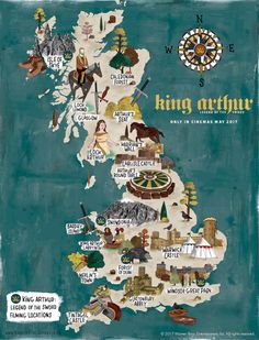 an illustrated map of the united kingdom with all its major cities and their main attractions