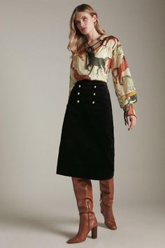 The 1970S Trend Is Going Nowhere - Embrace It In This Bohemian Corduroy Skirt, Which Shows Off An Elegant Midi Length And Two Rows Of Neat Gold Buttons Adorning The Front. Button Skirt Outfit, 1970s Trends, Business Casual Fall, Going Nowhere, Skirt Collection, Long Skirt Outfits, Embrace It, Animal Cat, Fashion Wishlist