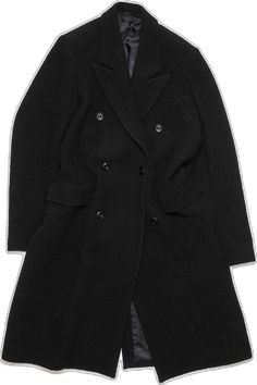 Black Notch Lapel Pea Coat For Work, Black Wool Coat With Double Button For Work, Black Wool Coat For Work With Double Button Closure, Black Wool Coat With Double Button Closure For Work, Black Pea Coat With Notch Lapel Pockets, Black Pea Coat With Concealed Placket For Office, Black Wool Coat With Concealed Placket For Winter, Black Notch Lapel Pea Coat With Pockets, Black Notch Lapel Pea Coat For Office