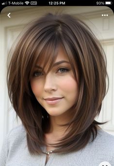 Long Layered Bob Hairstyles With Bangs, Layered With Bangs Medium, Medium Hair Styles For Women With Bangs, Layered Fine Hair Medium, Medium Length Fine Hairstyles, Medium Hair Length Hairstyles, Layered Bob Hairstyles Medium, Layered Medium Bob, Layered Hairstyles For Fine Hair