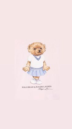 a teddy bear wearing a white shirt and blue skirt