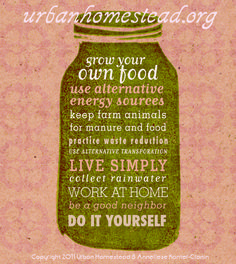 a jar with the words, 10 elements of urban homesteading grow your own food