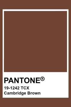 the pantone color is brown and has a white border around it, which reads'19 - 124 tc cambridge brown