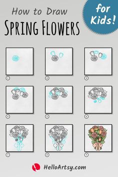 Step by step images demonstrating how to draw  Spring Flowers Drawing - A Drawing Lesson for Kids! Flower Drawing Tutorial Step By Step, Flower Drawing For Kids, Simple Flower Drawing, Easy Flower Drawings, Flowers Easy, Flower Drawing Tutorials, Flowers Drawing, Learn How To Draw, Simple Flowers