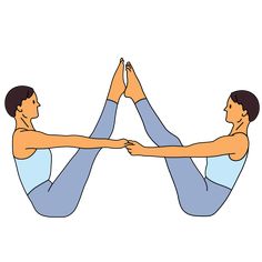 two men are doing yoga exercises with their hands together