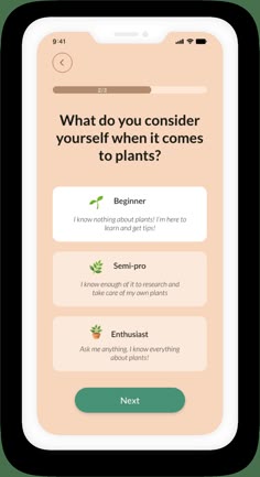 an iphone screen with the text, what do you consider yourself when it comes to plants?