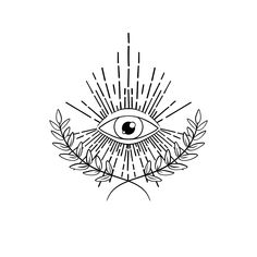 an all seeing eye surrounded by leaves and sunbursts on a white background