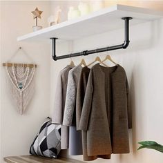 BueDeHai Heavy Duty Clothes Rack, Wall Mounted Garment Rack,36'' Industrial Pipe Clothes Hanging Rod for Laundry Room We highly recommend you to use this Clothing Hanging Rack, heavy duty coat rack made of high quality iron pipe, strong and durable.Industrial Pipe Clothes Hanging Rod creates extra storage space, effortlessly and instantly organizes messy items in a neat and tidy manner, wall mounted coat racks don't need to spend time folding clothes, easy to reach. Don't hesitate, our quality w Black Clothing Rack, Wall Mounted Closet, Clothes Dryer Rack, Closet Interior, Laundry Room Drying Rack, Pipe Clothes Rack, Closet Rods, Heavy Duty Clothes Rack, Hanging Clothes Racks