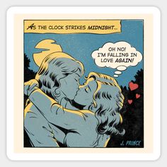 an old comic strip with a man kissing a woman in front of the caption