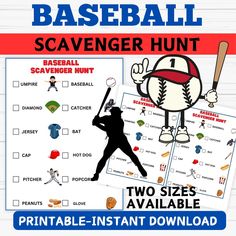 Baseball Scavenger Hunt for Kids- Baseball Online Games Printable Baseball Games For Kids, Birthday Party Game, Baseball Theme Party, Online Games For Kids, Print Center, Scavenger Hunt For Kids, Baseball Party, Baby Shower Invitaciones, Baseball Theme