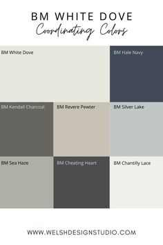 the bm white dove color scheme is shown in several different shades and font options