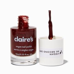 Sophisticated and bold, this burgundy shade will turn heads! This merlot polish has a vegan formula and is the perfect color to accentuate your look. The 90 second dry time allows for a quick, salon-ready mani when on-the-go, and during crunch-time. Vegan Not sourced from, nor derived from animal or animal-based sources 90 second dry time Shade: Love Ya Length: 2.5" Closure: Twist cap Volume: 10ml/0.33 fl.oz. Material: Liquid - Claire's Vegan 90 Second Dry Nail Polish - Love Ya Claire's Nails, Cheap Nail Polish, Animal Based, Oreo Recipes, Dry Nail Polish, Dry Nails, Fashionable Jewelry, Love Ya, Merlot