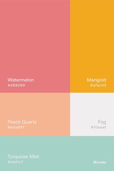 the color palette for this website is peach, aqua, yellow and pink with white lettering