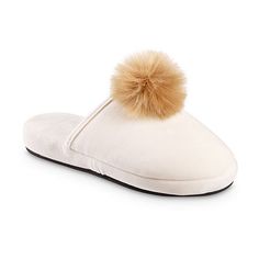 Elevate your at-home lounging looks with these Isotoner women�s slippers. Made from a satin-effect material with a cushioned memory foam sole, these flat slip-on shoes also come adorned with a faux fur pom pom. Wear them with pajamas and a robe.Features: Memory FoamClosure Type: Slip-OnBase Material: 95% Polyester, 5% SpandexUpper/Outer Base Material: 95% Polyester, 5% SpandexShoe Lining Material: FleeceSole Material Content: 100% Thermoplastic-RubberCare: Machine Wash, Dry FlatCountry of Origin: Imported Slippers White, Slippers Online, Faux Fur Pom Pom, Slipper Shoes, Fur Pom Pom, Outdoor Wear, Mens Slippers, Slide Slipper, Womens Slippers