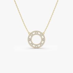 "Diamond Necklace 14k Gold / 14k Full Circle Baguette & Round Diamond Necklace by Ferkos Fine Jewelry * Made to Order * Gold Kt: 14K (also available in 18K) * Available Gold Color: Rose Gold, Yellow Gold, White Gold * Length & Width: 15 x 15 MM * Round Diamond: 68 Pcs 1.0MM * Baguette Diamond: 8 Pcs 2.25x 1.25MM * Diamond Carat Weight: 0.44 ctw * Diamond Color-Clarity: G Color VS/SI Clarity If you have any additional questions about this ring, just hit the \"Message Ferko\" button and we will get back to you within a few hours. ▶ See more of our Diamond Necklace - http://etsy.me/2mqa6O1 ▶ See our storefront here - http://etsy.me/2lUcVnH  ▶ All store sections here * Diamond Rings - http://etsy.me/2lwKUl8 * Diamond Earrings - http://etsy.me/2lyqVBP * Diamond Necklace - http://etsy.me/2mqa6O1 Gold Necklaces With Baguette Diamonds, Yellow Gold Baguette Cut Fine Jewelry Necklaces, Yellow Gold Baguette Cut Fine Necklaces, Yellow Gold Baguette Cut Necklace For Gift, Fine Jewelry Yellow Gold Necklace With Baguette Diamonds, 14k Gold Baguette-cut Fine Jewelry Necklace, 14k Gold Baguette Cut Fine Jewelry Necklace, 14k White Gold Necklace With Baguette Cut, 14k Yellow Gold Jewelry With Baguette Diamonds