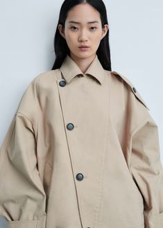 Short double-breasted trench coat - Woman | MANGO USA Oversized Outerwear With Roll-up Sleeves For Work, Short Trench Coat Women, Style Oversize, Short Trench Coat, Short Design, Double Breasted Trench Coat, Summer Jacket, Maxi Knit Dress, Trench Coats Women