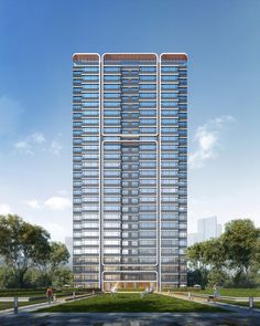 an artist's rendering of a tall building with lots of windows