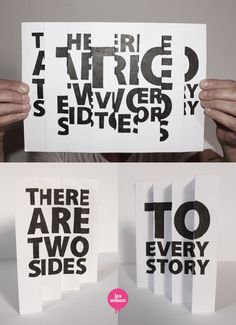 there are two sides of a poster with words on it and the other side has black letters