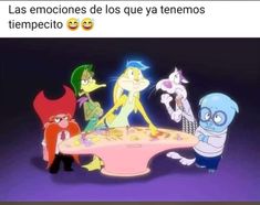 cartoon characters sitting at a table with the caption that reads, las emocciones de los que ya tempecto