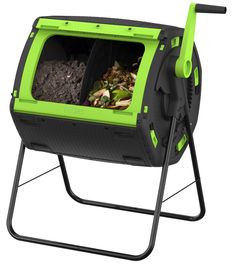 PRICES MAY VARY. Dual compartment totalling 48 gallon capacity Large opening for filling and emptying Easy turn gear handle Elevated tumbler to fit a bucket or cart under for easy emptying. Stainless steel center axel Compost Bin Tumbler, Outdoor Compost Bin, Garden Homestead, Tumbling Composter, Compost Tumbler, Waste Recycling, Recycling Machines, Garden Food, Yard Waste