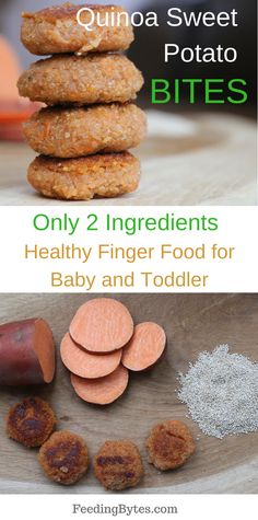 the ingredients for sweet potato bites are shown in three different pictures, including carrots and baby potatoes