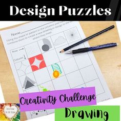 If you are looking for Art Puzzles, Sub Plans, Early Finishers, Design Challenge, you've found them!These design puzzles are an excellent way for your students to develop their design skills. They also help to strengthen drawing skills as well. Students combine each object or pattern in a row with every object or pattern in the column. The only rules are that they have to include parts from both to create a new object. Students will love the challenge. It's a great way to discuss space, form, pa Art Sub Plans, Art Worksheets, Early Finishers, Puzzle Art, Arts Ed, Design Challenge, Drawing Skills, Elements Of Art, Art Challenge