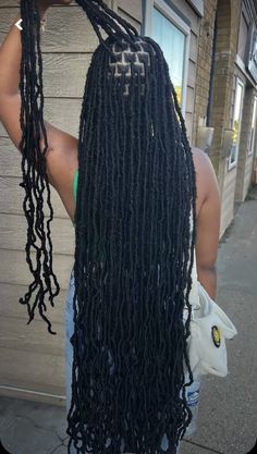 Faux Locs Goddess Long Hair, Softlocs Styles For Black Women, Soft Locs Knee Length, Soft Locs Hairstyles For Prom, 32 Inch Soft Locs, Faux Locs Long Length, 44 Inch Soft Locs, Soft Locs With Bigger Parts, Dark Blue Soft Locs