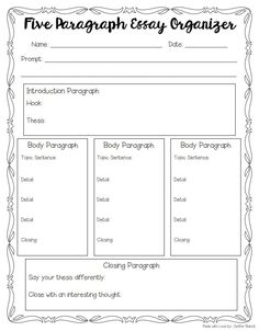 the five paragraphs of an argument worksheet for students to use in their writing