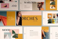 an assortment of brochures designed to look like art