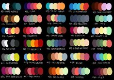 an image of color chart with different colors and names on the black background, including red, green, blue, yellow, pink, purple, orange