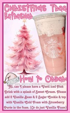 a pink christmas tree refreshment drink with instructions