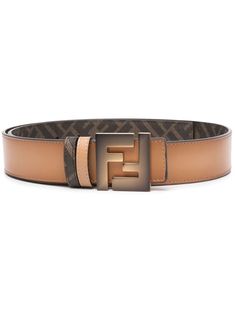 camel brown leather reversible FF-logo print logo buckle fastening adjustable fit Fendi Logo, Belt Brown, Reversible Belt, Fendi Belt, Print Logo, Calf Leather, Brown Leather, Camel, Top Brands