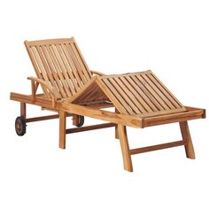 a wooden lounge chair with wheels on it