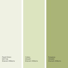 four different shades of green paint with the same color scheme in each one, including white and