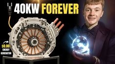 a man holding a glowing ball in front of his face with the words 40kw forever on it