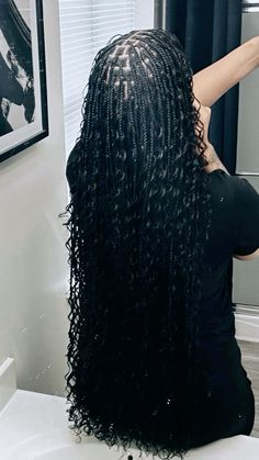 #bohemian Boho Braids Knotless Black Women, Goddess Small Knotless Box Braids, Boho Knotless Extra Curls, Extra Small Goddess Braids, Jet Black Boho Knotless Braids, Cute Braided Hairstyles Black Hair Short, Smeduimknotless Braids, Bohemian Knotless Braids Bun, Smedium Knotless Long With Curls