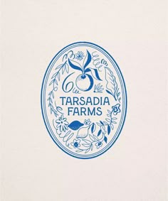 the logo for tarsadia farms is shown in blue on a white paper background