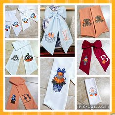 many different types of embroidered items are shown in this collage with the words monogrammed on them