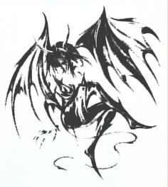 a black and white drawing of a demon