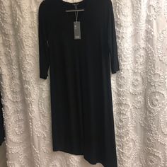 Nwt Eileen Fisher Black Dress Size S Black Asymmetrical Hem Midi Dress For Fall, Casual Long Midi Dress For Evening, Black Spring Dress With Asymmetrical Hem, Asymmetrical Hem Dresses For Fall Daywear, Fall Daywear Dress With Asymmetrical Hem, Black Midi Dress With Asymmetrical Hem For Work, Black Asymmetrical Hem Midi Dress For Work, Long Black Dress For Work, Long Black Dresses For Work