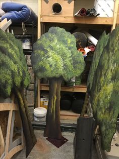 some trees are painted in the process of being made