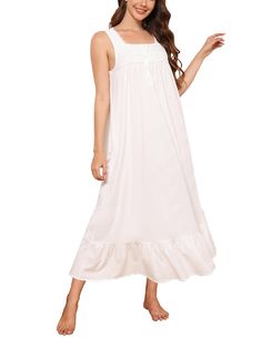 PRICES MAY VARY. 【Ladies' Comfotable Nightgown】 This sleeveless nightgown for women is made of soft, comfortable, lightweight, skin friendly and not see through fabric keep you comfortable without feeling flimsy or tight allowing for you comfort to lounge around house. 【Sleeveless Long Sleep Gown】Rubehoow Retro Long Sleep Gown is feature with beautifully cotton embroidery around the saquare neck, vintage flroal print, button-front placket with clear crystal buttons, Sleevelesss , 2 side pockets, and flattering flowy ruffle along the hemline, add to the romance of this cotton knit nightgown. 【Vinatge Sleeveless Nightgown】This ankle jength pajama dress allows your body to stay warm without suffocating you. The elegant sway of the nightgown while you walk provides loose zone to your legs when Chemise Nightgown, Sleeveless Sleepwear For Home In Spring, Sleeveless Sleepwear For Spring At Home, Sleeveless Sleepwear For Spring, Summer Spaghetti Strap Nightgown, Summer Camisole Nightgown For Home, Sleeveless Cotton Night Dress, Sleeveless Summer Night Sleepwear, Summer Sleeveless Sleepwear