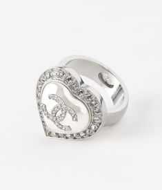 CHANEL - Ring Metal & Strass, Silver, Pearly White & Crystal - ABB637B14143NR575 - Costume jewelry Chanel Ring, Fashion Chanel