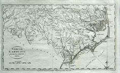 an old map of north carolina showing the towns and roads that were built in the 1800's