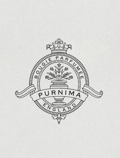 the logo for purnima is shown in black and white, with a crown on top