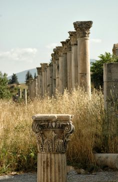 an old column in the middle of a field