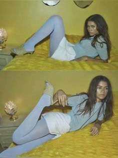 #fall #falloutfitideas #zendaya #fashioninspiration #fashion #blue Zendaya Blue Tights, 60s Colorful Tights, Disneyland Fashion Outfits, Teal Tights Outfit, Blue Pantyhose Outfit, Light Blue Tights Outfit, Blue Stockings Outfit, Colored Tights Outfit 60s, Winter Fashion 2025