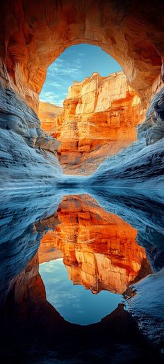 an image of the inside of a cave that looks like it has water in it